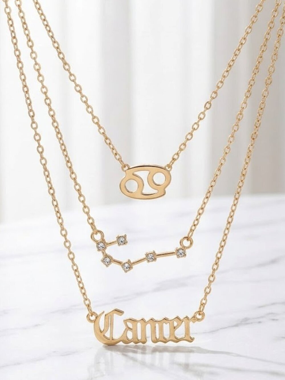Cancer Golden Triple Birth Constellation Necklace